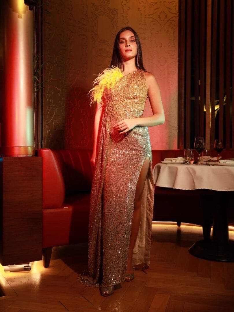 Hale feather ombre shimmer sequin dress