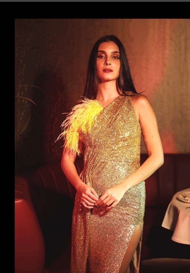 Hale feather ombre shimmer sequin dress — 2