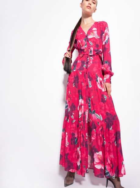 Vestito chemisier lungo stampa hibiscus
