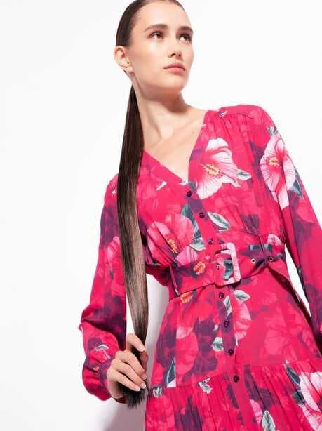 Vestito chemisier lungo stampa hibiscus — 3