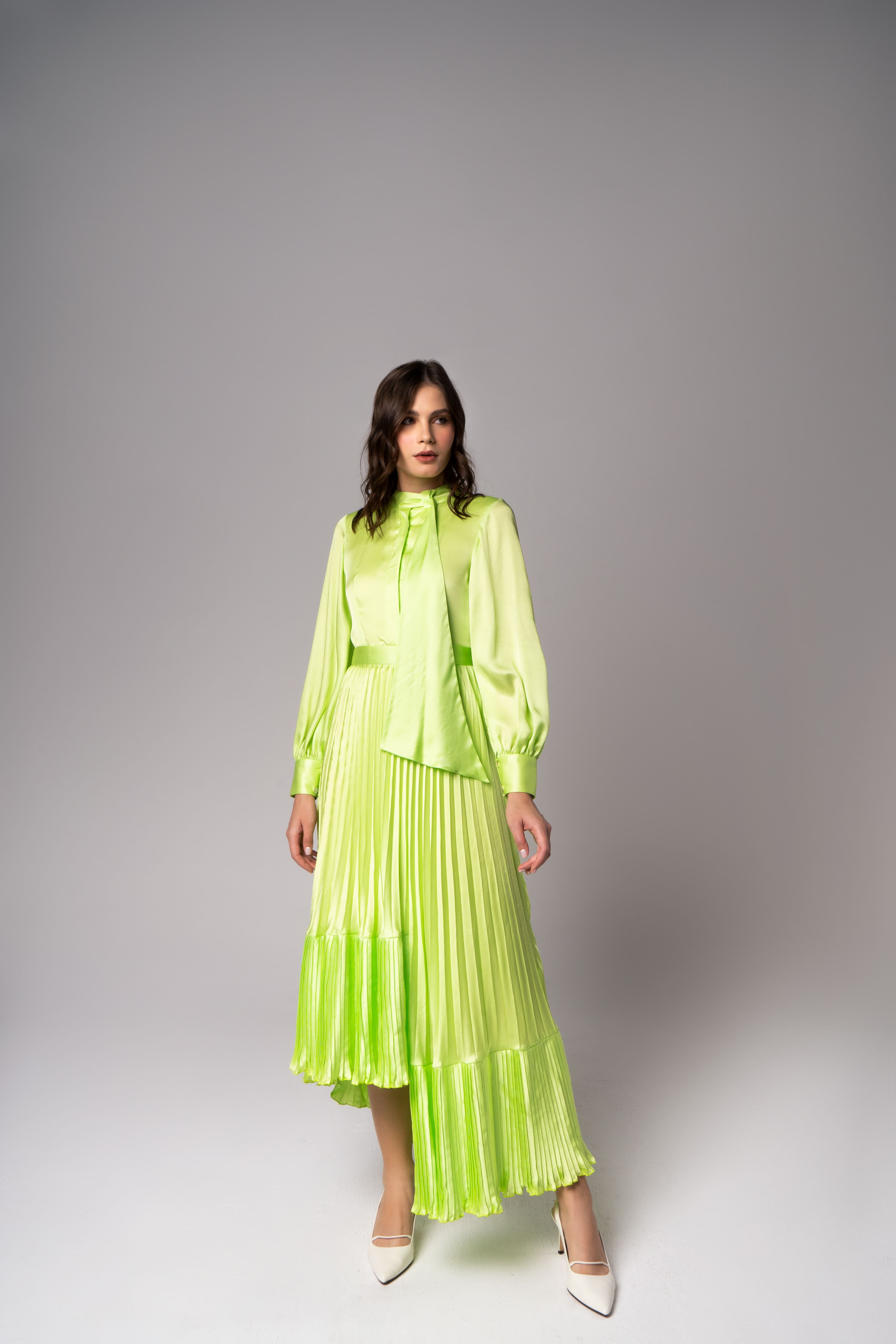 The Lime Glow Pleated Dress