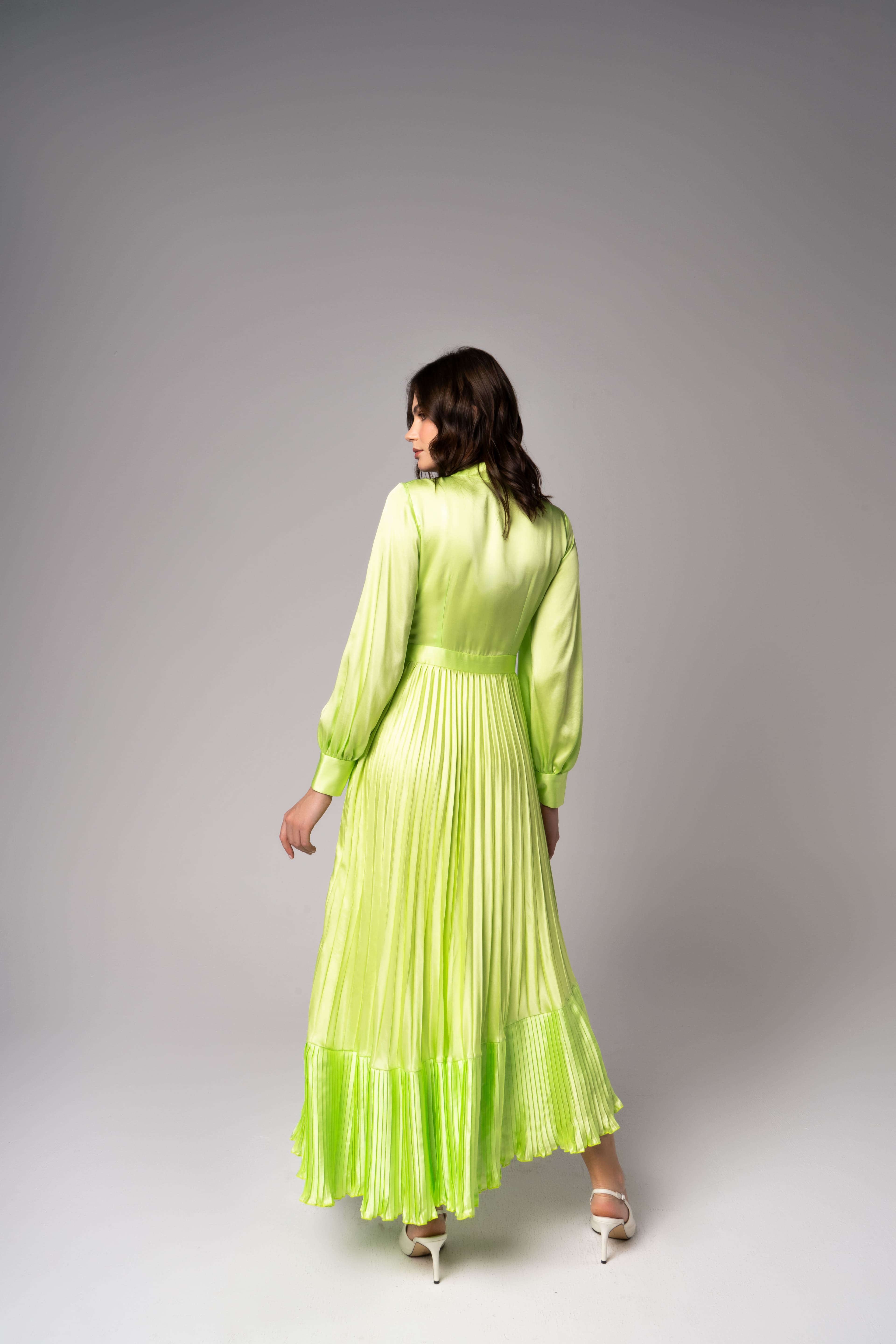 The Lime Glow Pleated Dress — 2
