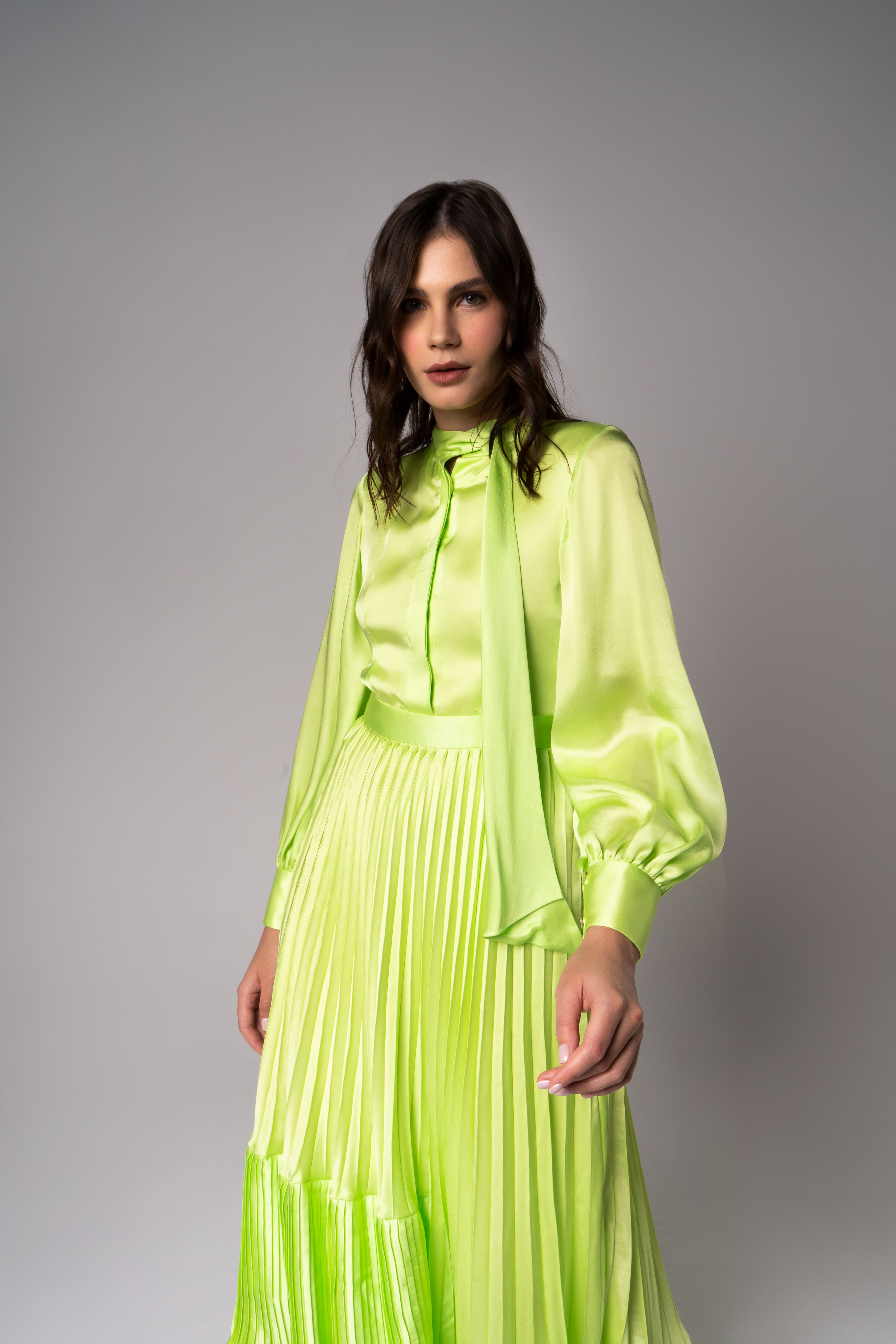 The Lime Glow Pleated Dress — 3