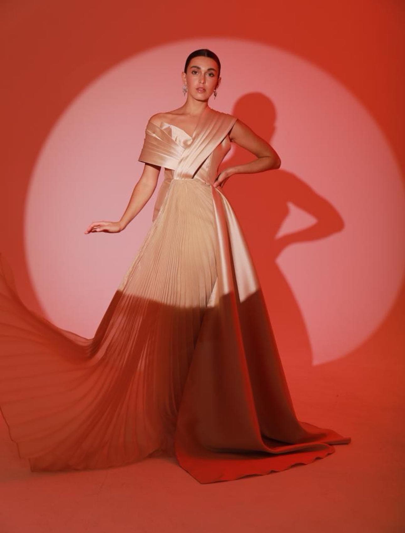 Isaa Pleated Cape Dress