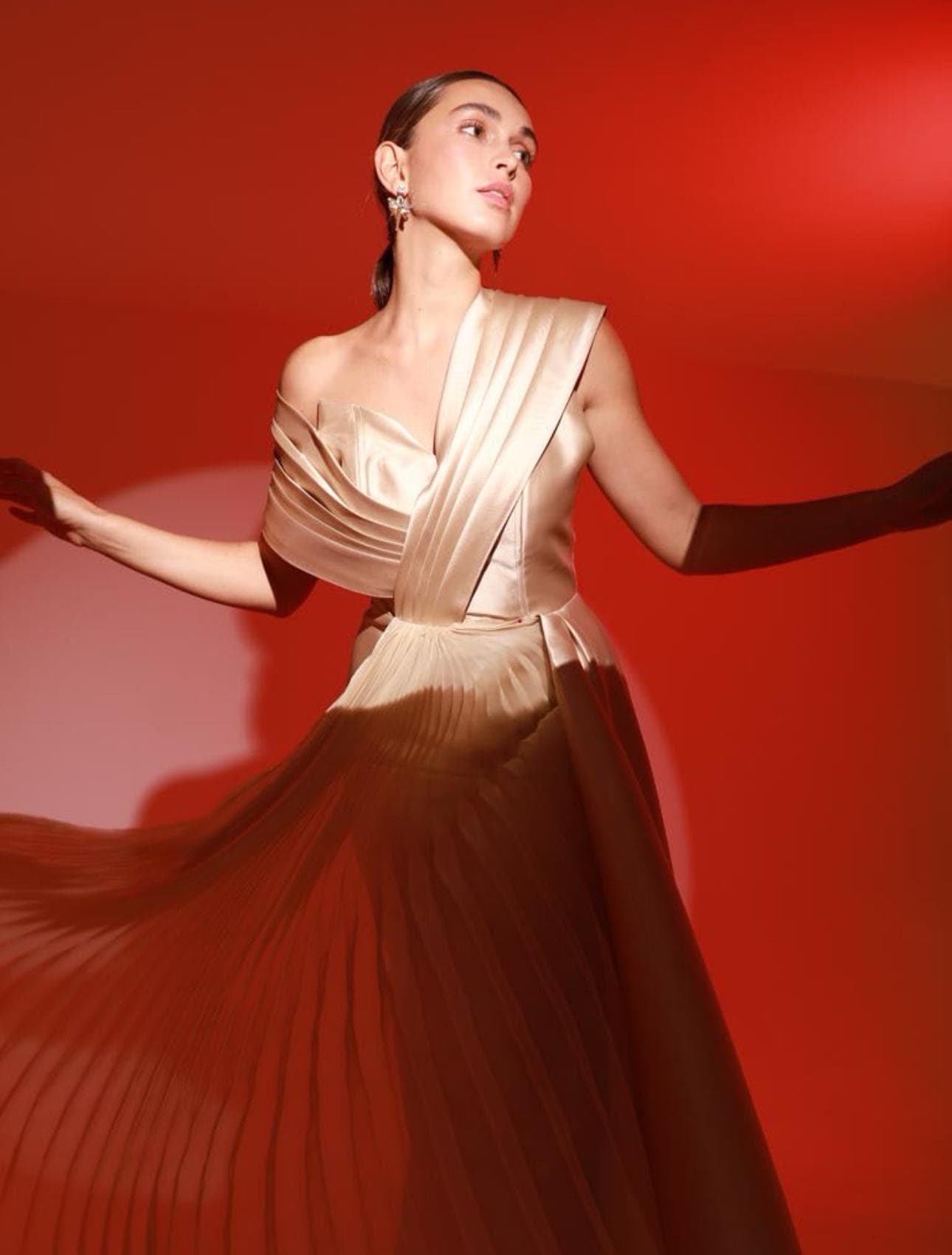 Isaa Pleated Cape Dress — 3