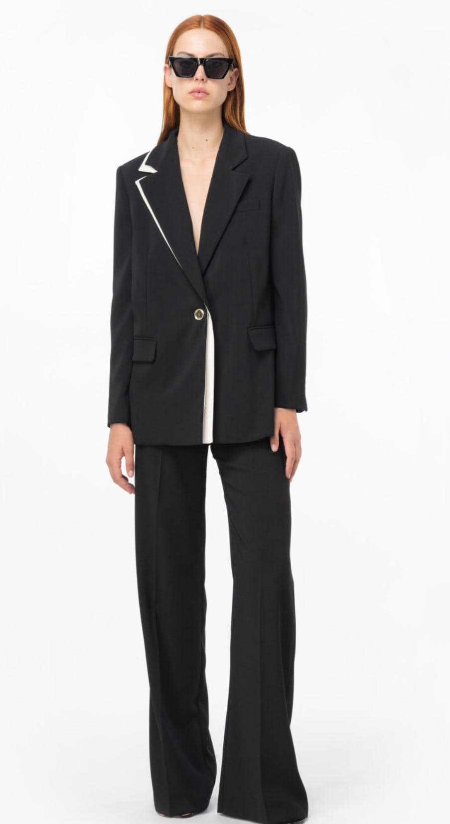 Blazer monopetto in satin a contrasto